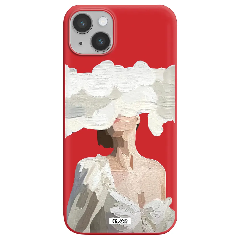 a woman with a cloud covering her face Apple iPhone 14 Silicone Imperial Red Case