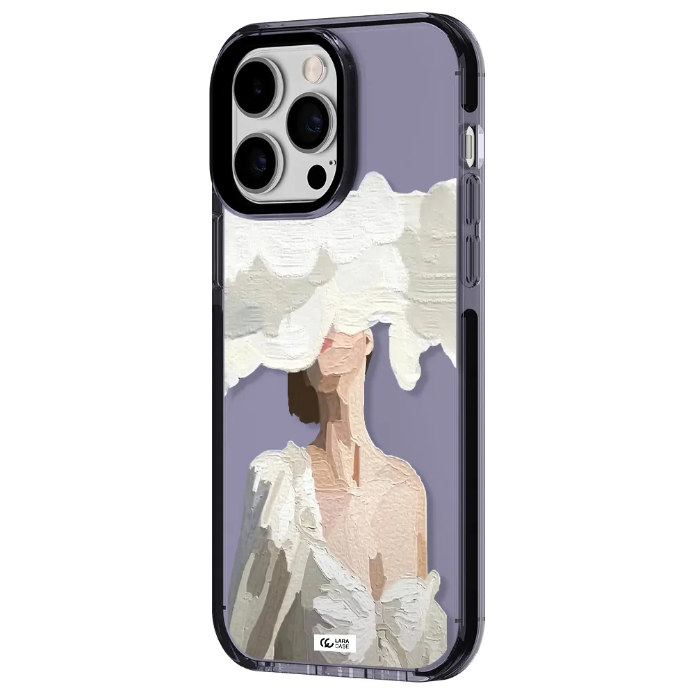 a woman with a cloud covering her face Apple iPhone 15 Pro impact Lilac Case
