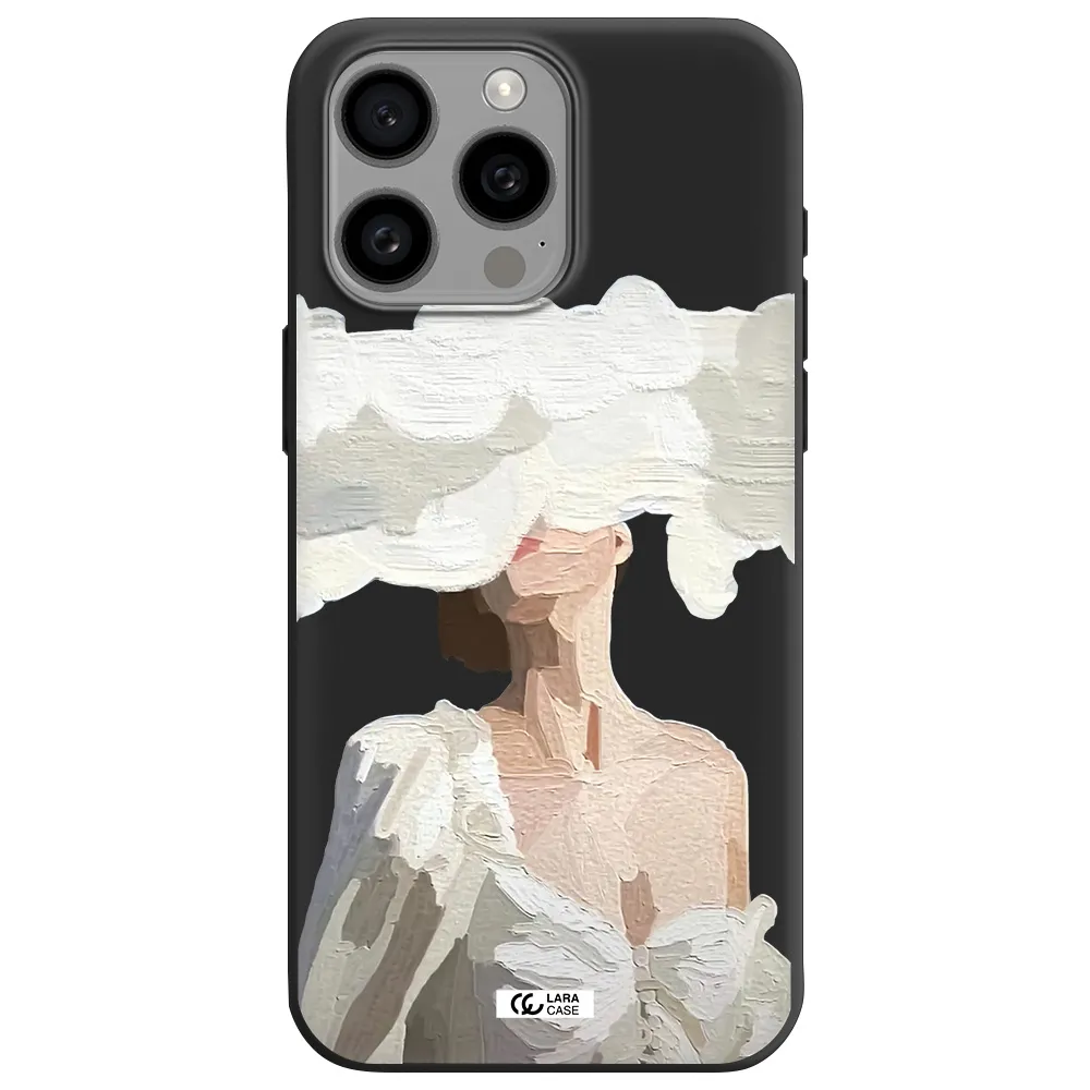 a woman with a cloud covering her face Apple Iphone 15 Pro max Silicone black Case
