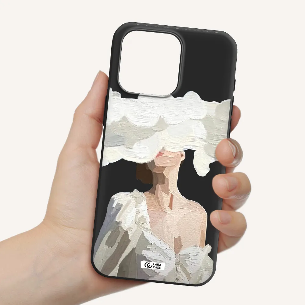 a woman with a cloud covering her face Apple Iphone 15 Pro max Silicone black Case