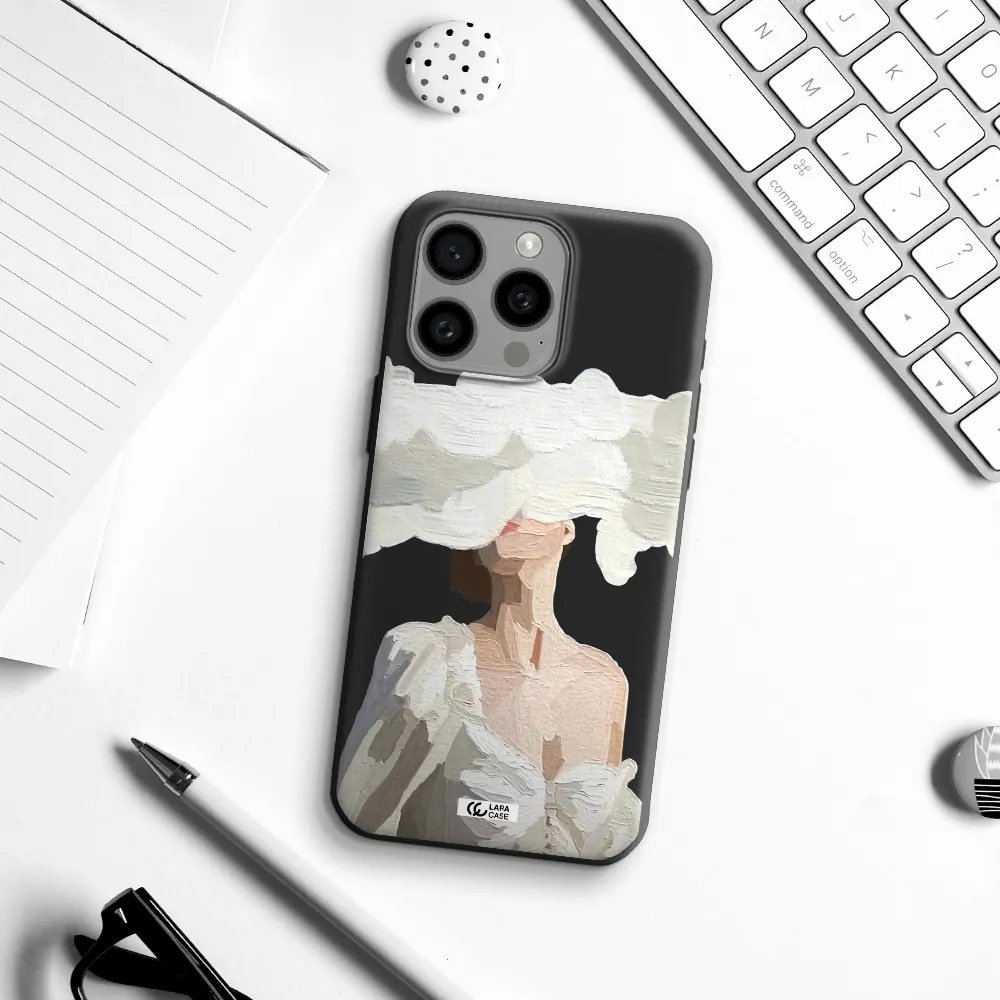 a woman with a cloud covering her face Apple Iphone 15 Pro max Silicone black Case