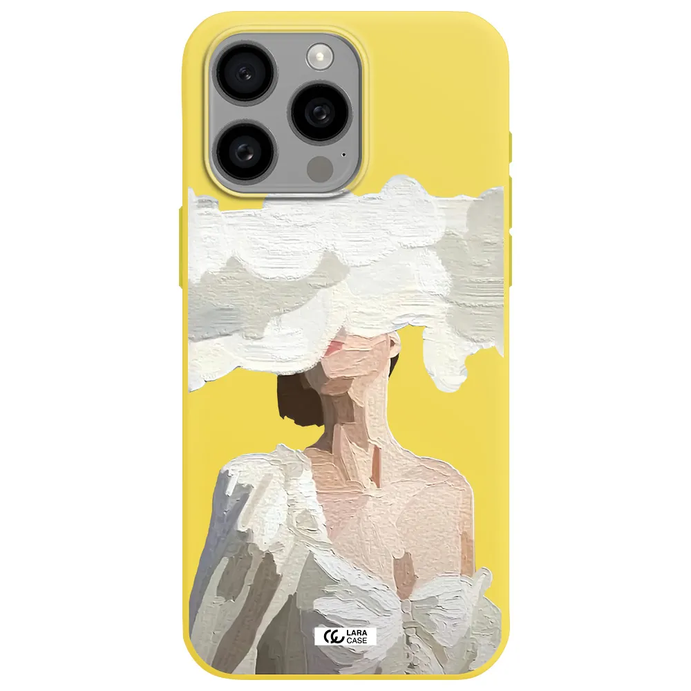 a woman with a cloud covering her face Apple Iphone 15 Pro max Silicone canary yellow Case