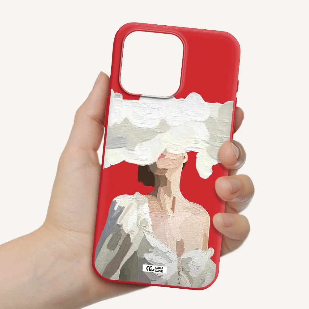 A Woman With A Cloud Covering Her Face Apple Iphone 15 Pro Max Silicone Imperial Red Case