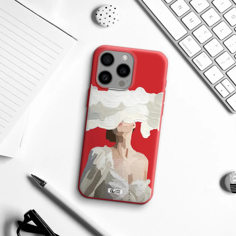 A Woman With A Cloud Covering Her Face Apple Iphone 15 Pro Max Silicone Imperial Red Case