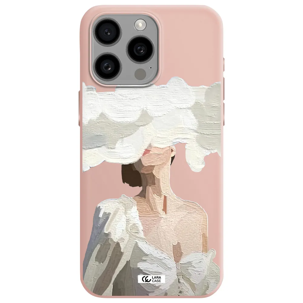 a woman with a cloud covering her face Apple Iphone 15 Pro max Silicone pastel pink Case