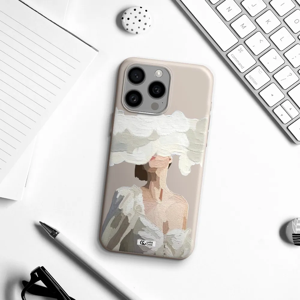 a woman with a cloud covering her face Apple Iphone 15 Pro max Silicone Stone Case