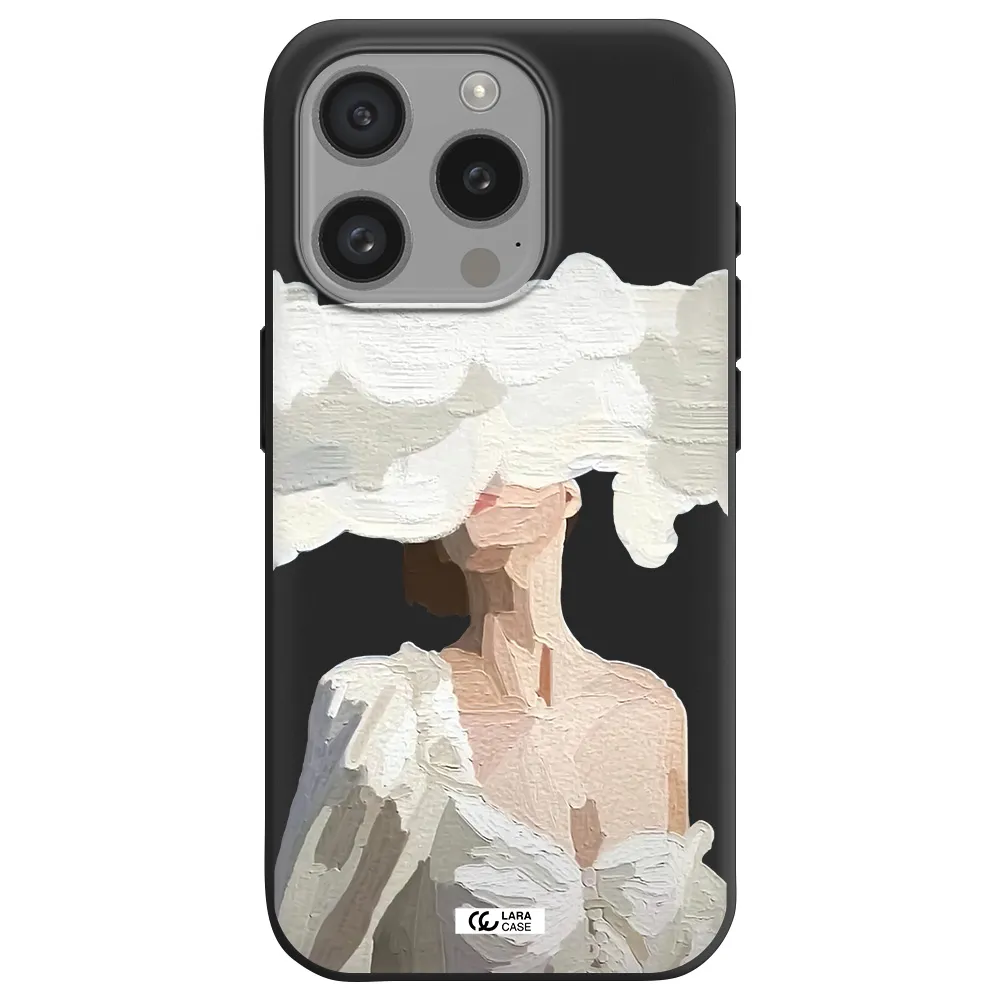 A Woman With A Cloud Covering Her Face Apple Iphone 15 Pro Silicone Black Case