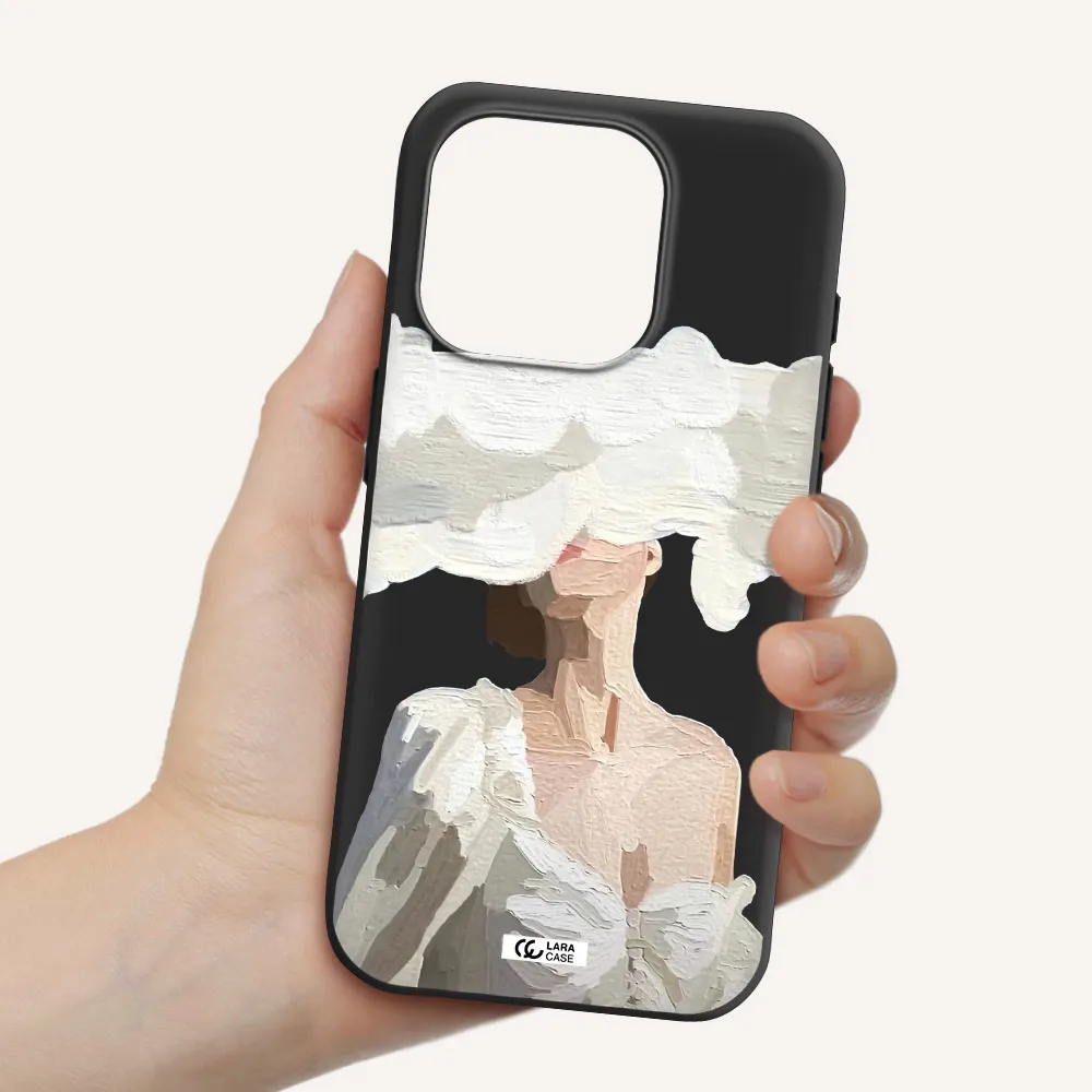 A Woman With A Cloud Covering Her Face Apple Iphone 15 Pro Silicone Black Case