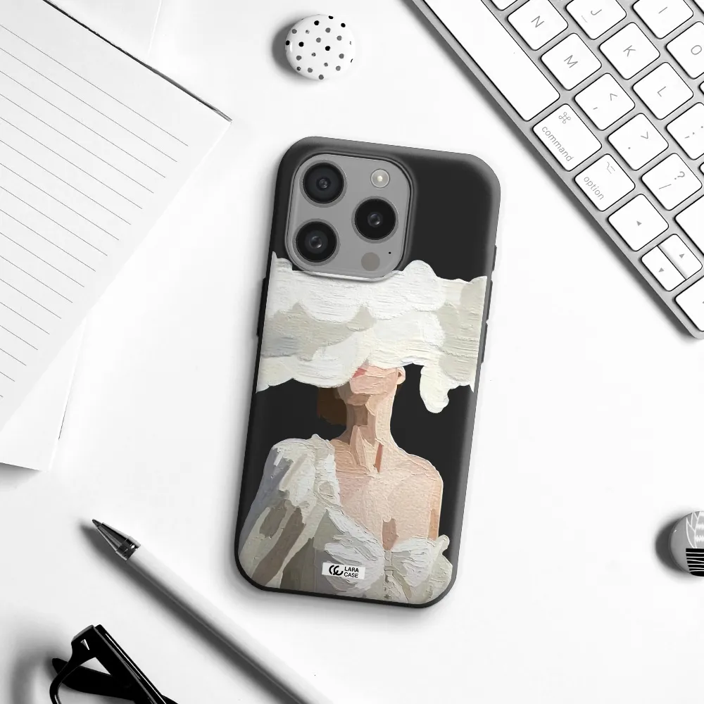 A Woman With A Cloud Covering Her Face Apple Iphone 15 Pro Silicone Black Case