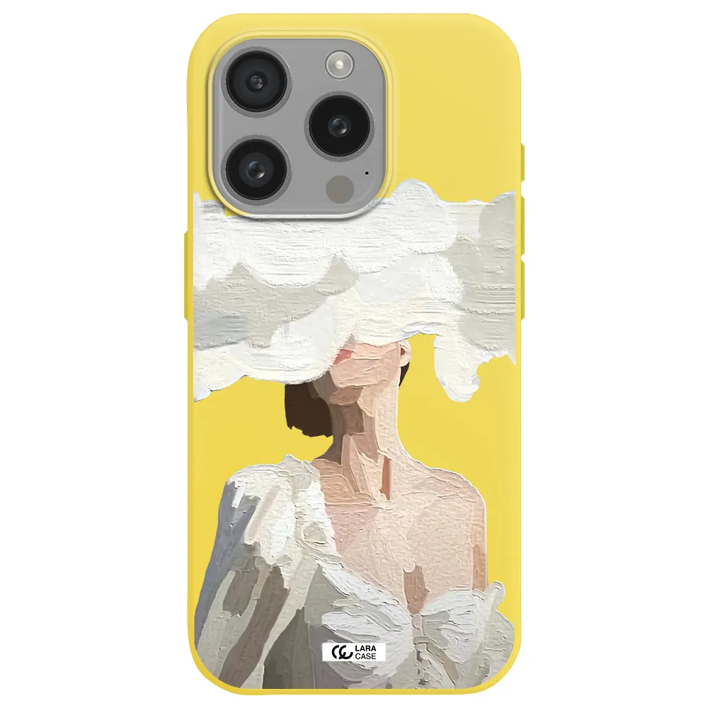 A Woman With A Cloud Covering Her Face Apple Iphone 15 Pro Silicone Canary Yellow Case