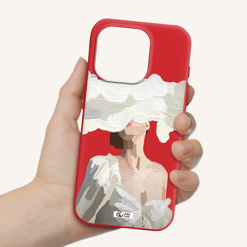 A Woman With A Cloud Covering Her Face Apple Iphone 15 Pro Silicone Imperial Red Case