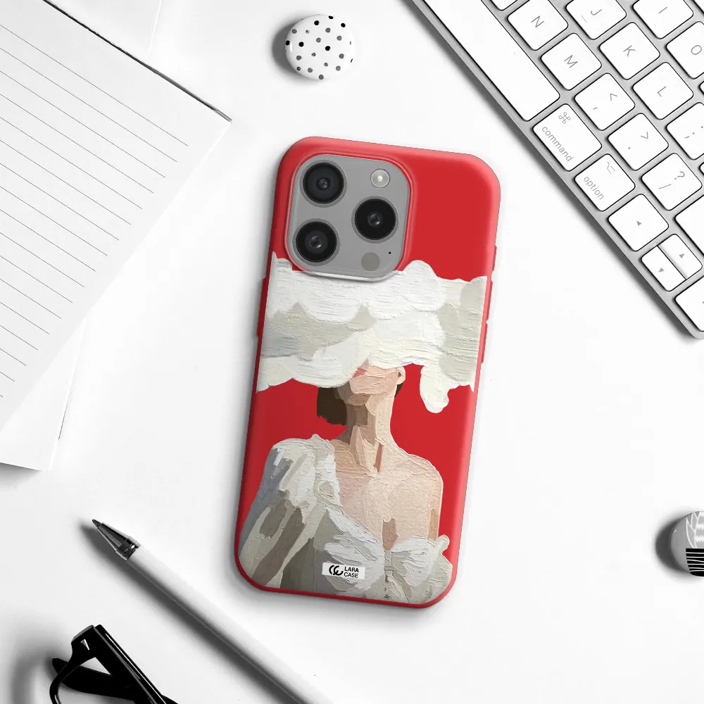 A Woman With A Cloud Covering Her Face Apple Iphone 15 Pro Silicone Imperial Red Case