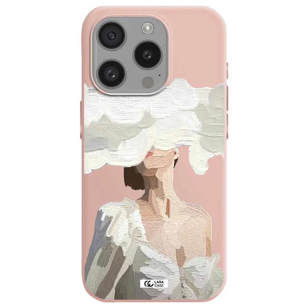 A Woman With A Cloud Covering Her Face Apple Iphone 15 Pro Silicone Pastel Pink Case