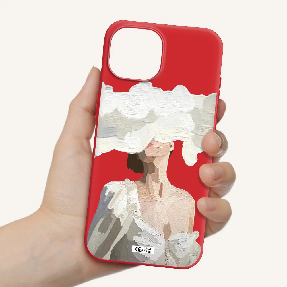 A Woman With A Cloud Covering Her Face Apple Iphone 15 Silicone Imperial Red Case