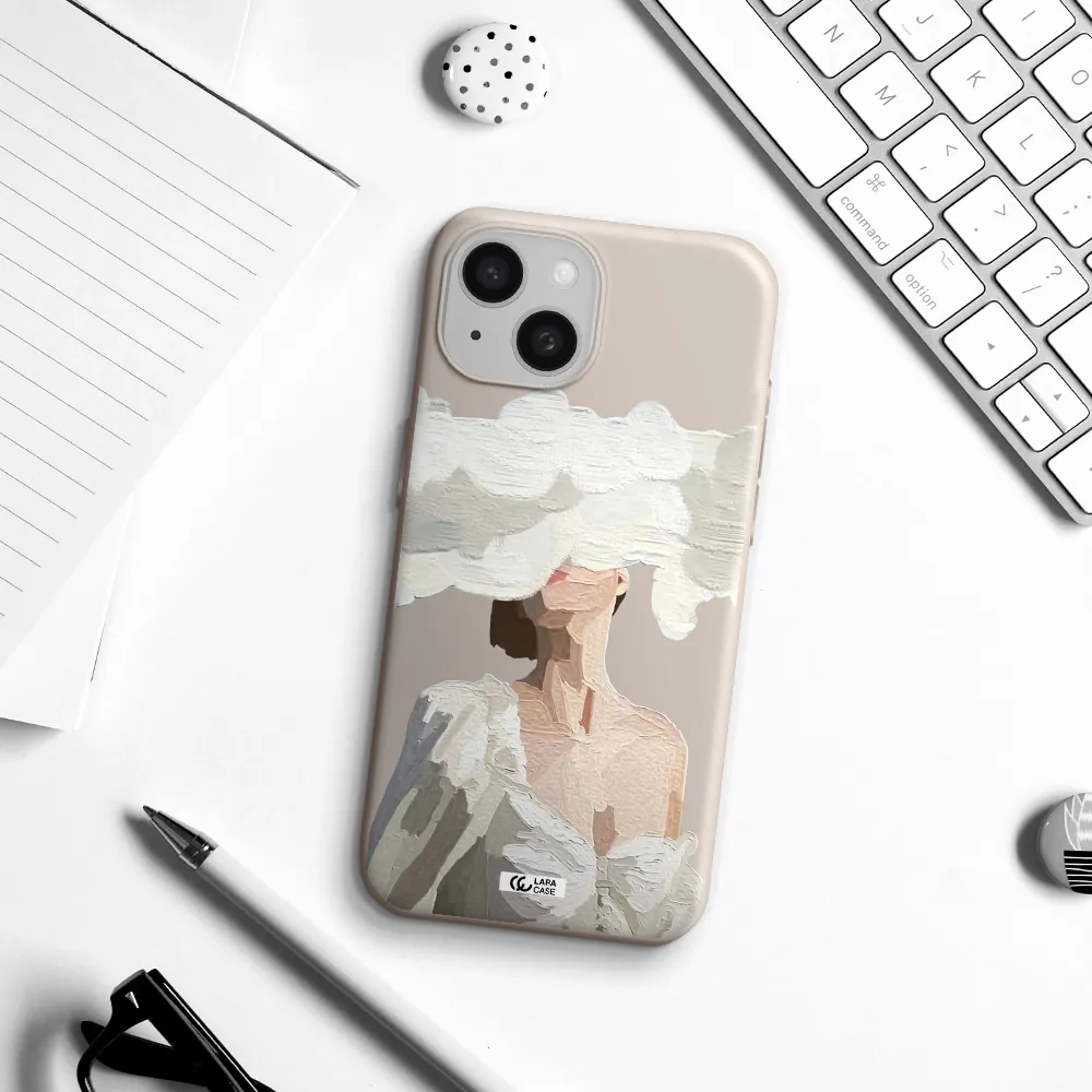 a woman with a cloud covering her face Apple iPhone 15 Silicone Stone Case