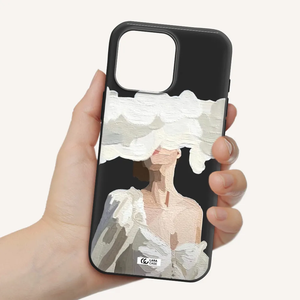 A Woman With A Cloud Covering Her Face Apple Iphone 16 Pro Max Silicone Black Case