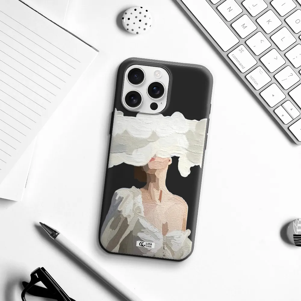 A Woman With A Cloud Covering Her Face Apple Iphone 16 Pro Max Silicone Black Case