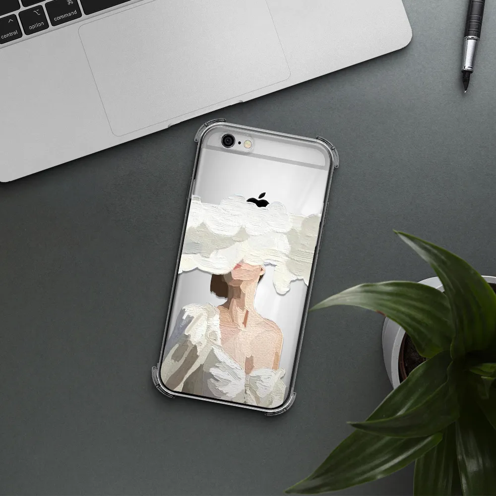 a woman with a cloud covering her face Apple iPhone 6 Clear PC Case