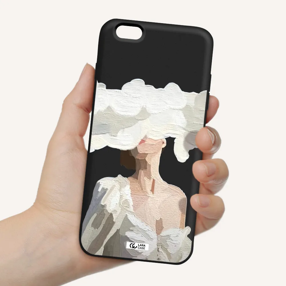 a woman with a cloud covering her face Apple iPhone 6 plus Silicone black Case