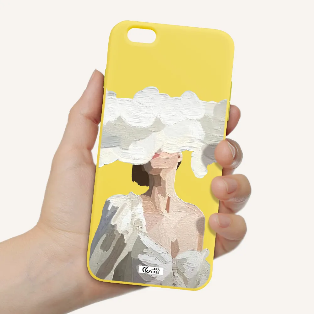 a woman with a cloud covering her face Apple iPhone 6 plus Silicone canary yellow Case
