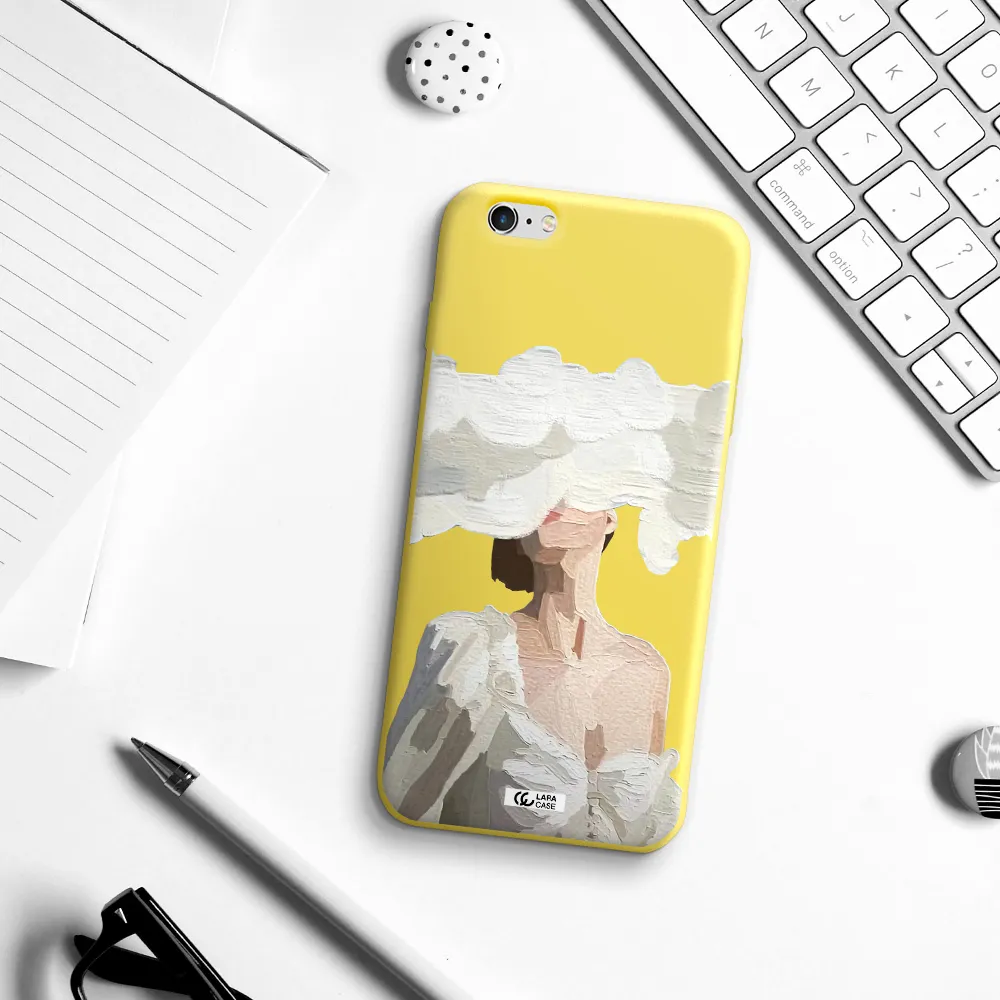 a woman with a cloud covering her face Apple iPhone 6 plus Silicone canary yellow Case
