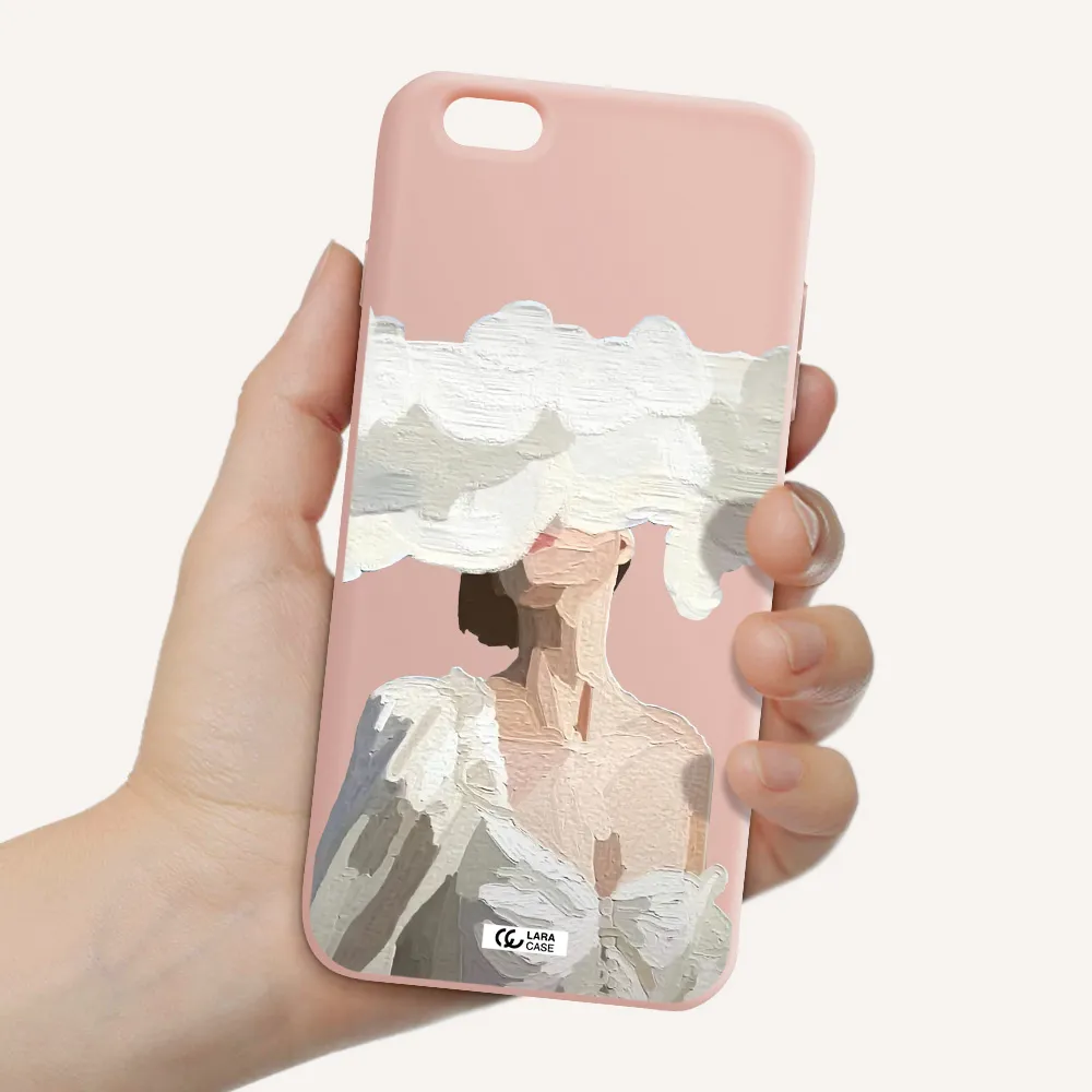 a woman with a cloud covering her face Apple iPhone 6 plus Silicone pastel pink Case