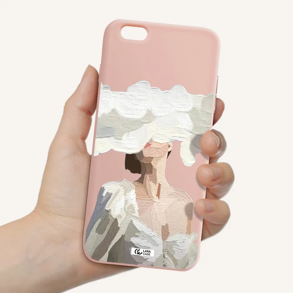 a woman with a cloud covering her face Apple iPhone 6 s plus Silicone pastel pink Case