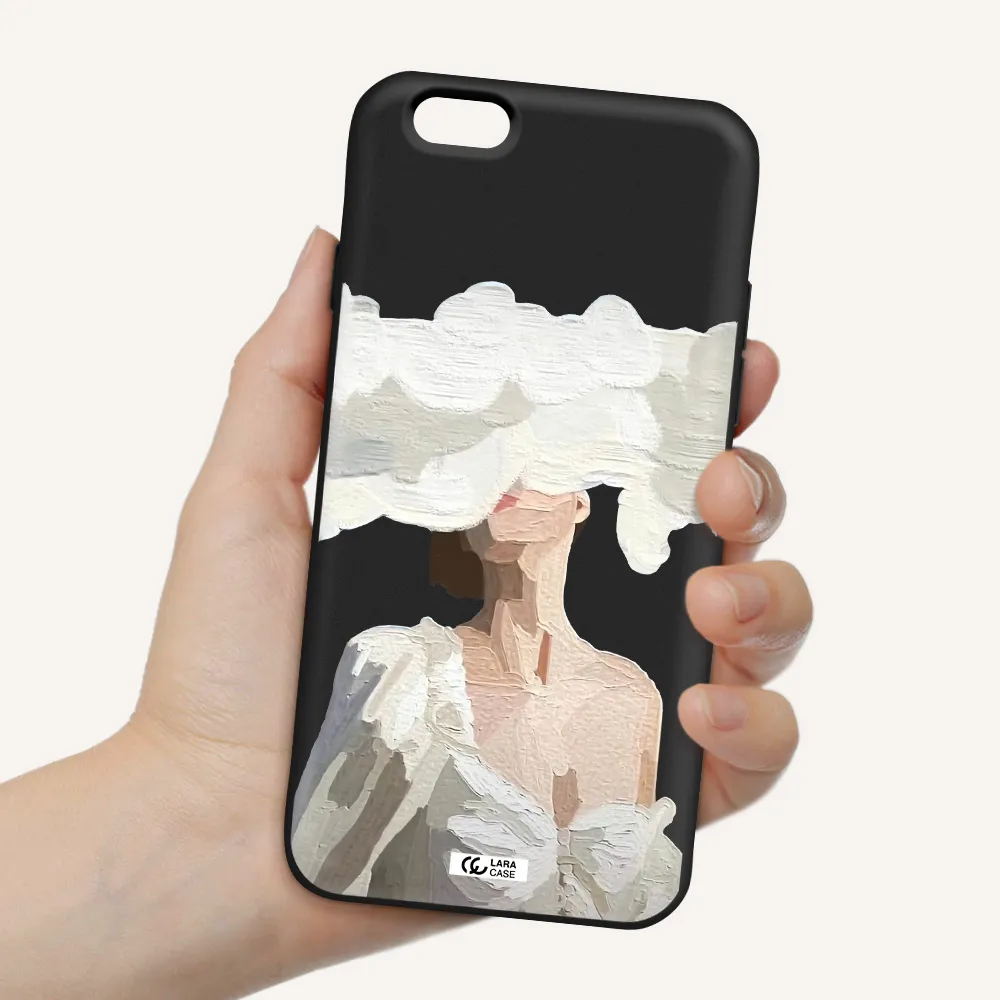 a woman with a cloud covering her face Apple iPhone 6 Silicone black Case