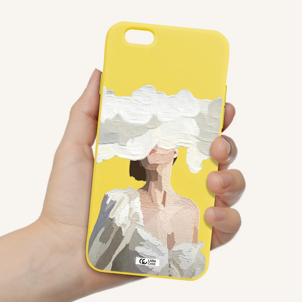 a woman with a cloud covering her face Apple iPhone 6 Silicone canary yellow Case