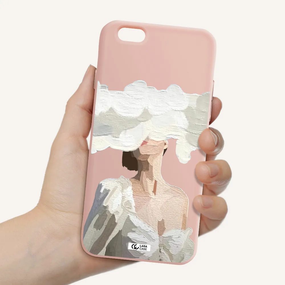 a woman with a cloud covering her face Apple iPhone 6 Silicone pastel pink Case