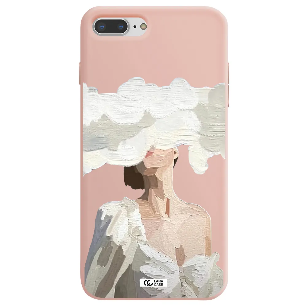 a woman with a cloud covering her face Apple iPhone 7 plus Silicone pastel pink Case