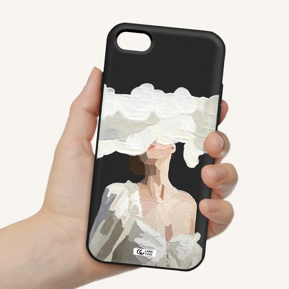 a woman with a cloud covering her face Apple iPhone 7 Silicone black Case