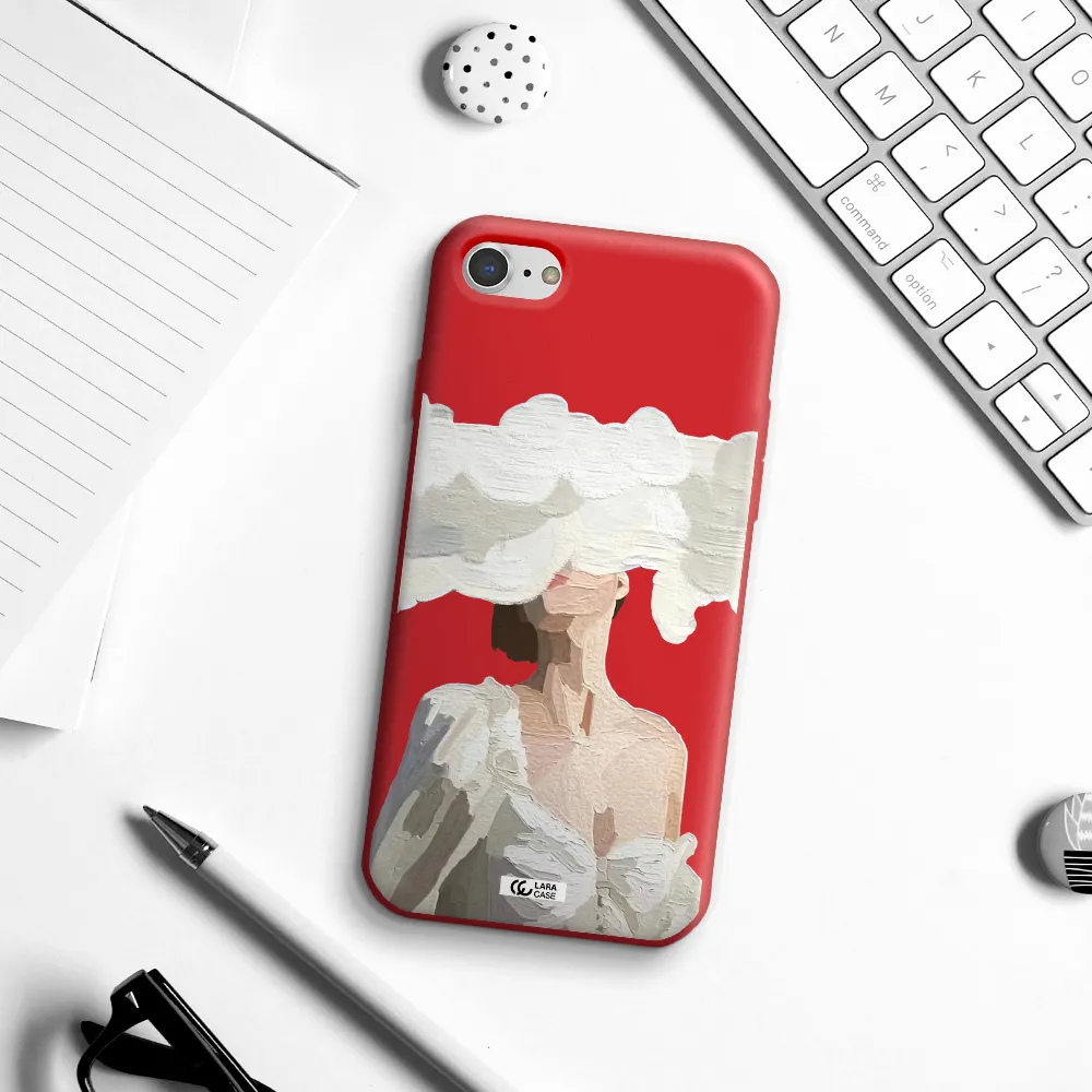 a woman with a cloud covering her face Apple iPhone 7 Silicone Imperial Red Case
