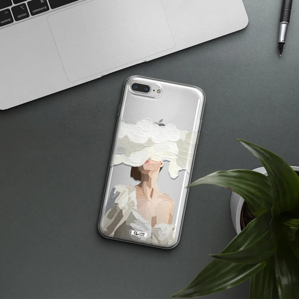 a woman with a cloud covering her face Apple iPhone 8 plus Clear TPU Case