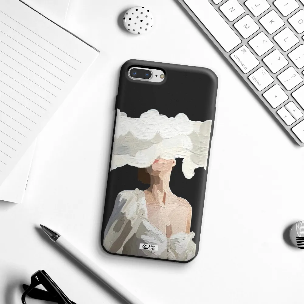 a woman with a cloud covering her face Apple iPhone 8 plus Silicone black Case