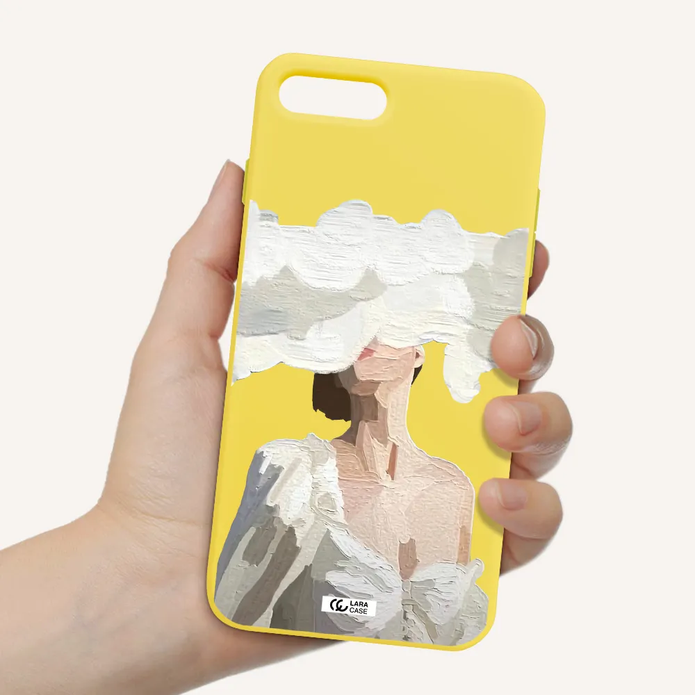 a woman with a cloud covering her face Apple iPhone 8 plus Silicone canary yellow Case