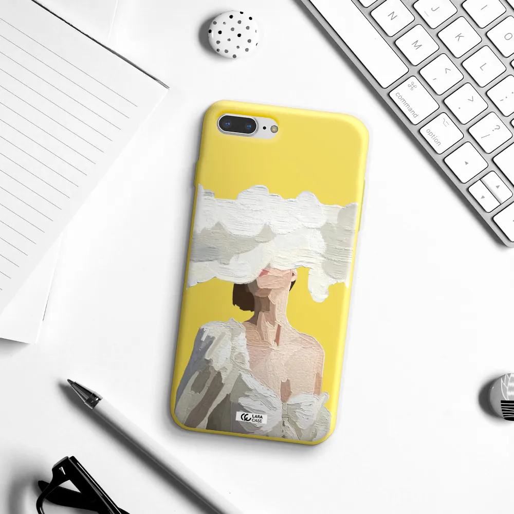 a woman with a cloud covering her face Apple iPhone 8 plus Silicone canary yellow Case