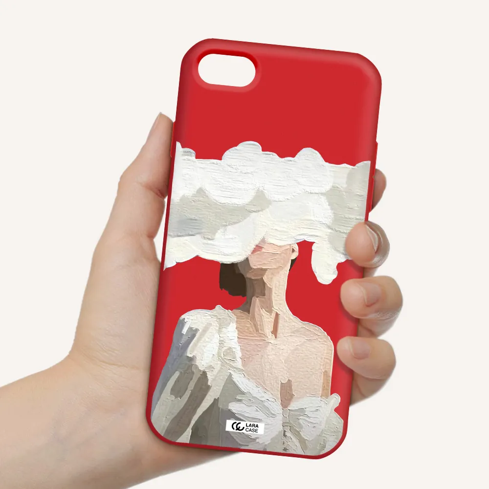 a woman with a cloud covering her face Apple iPhone 8 Silicone Imperial Red Case