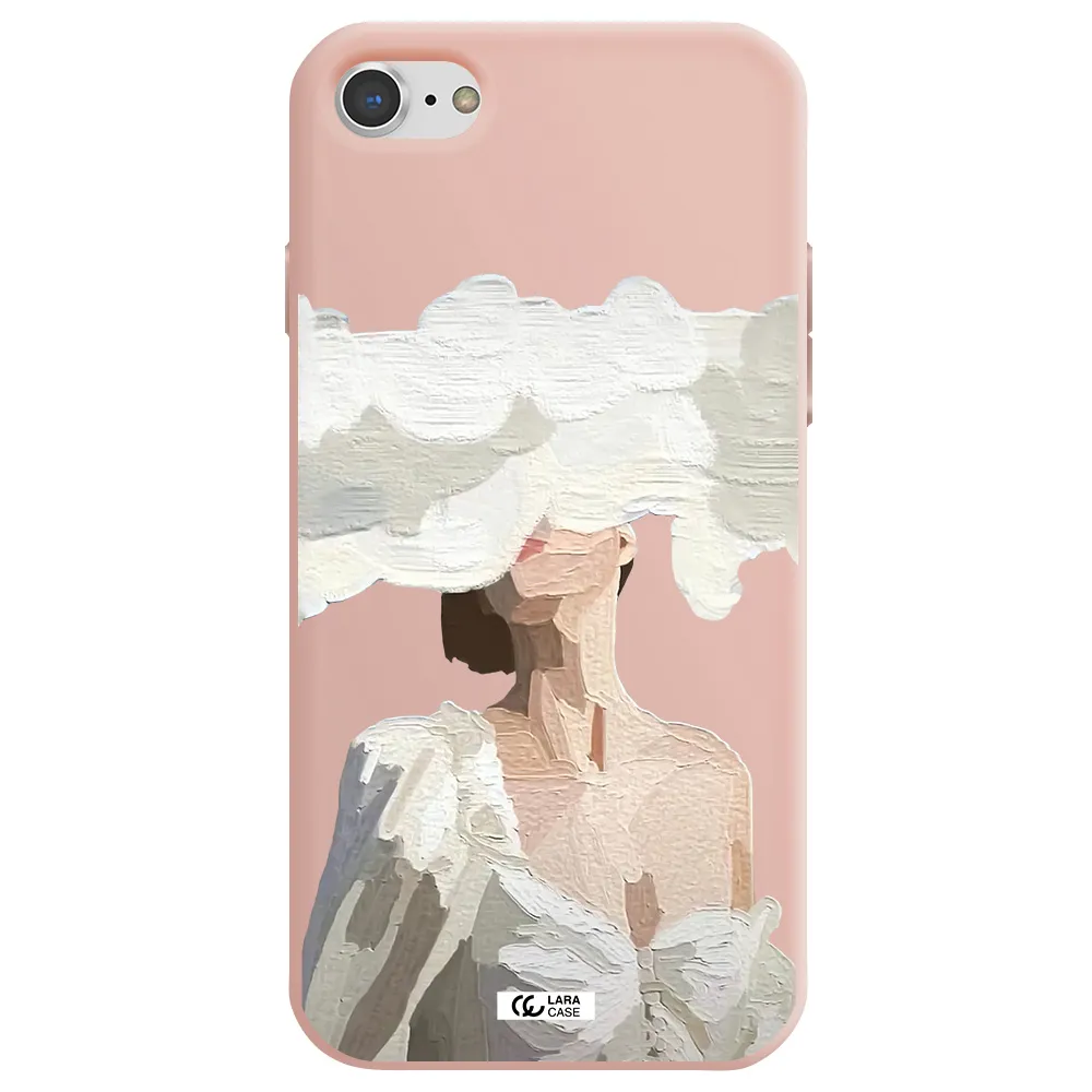 a woman with a cloud covering her face Apple iPhone 8 Silicone pastel pink Case