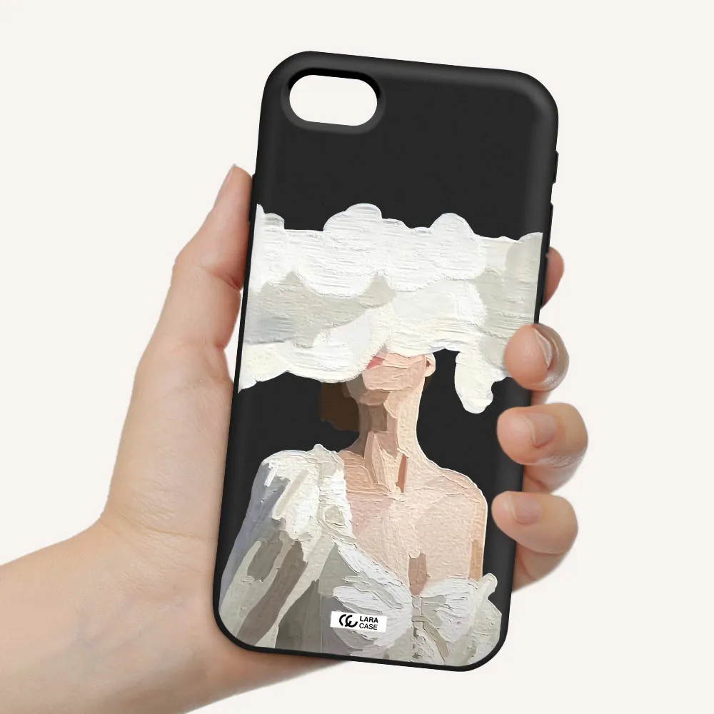 a woman with a cloud covering her face Apple iPhone se 2020 Silicone black Case