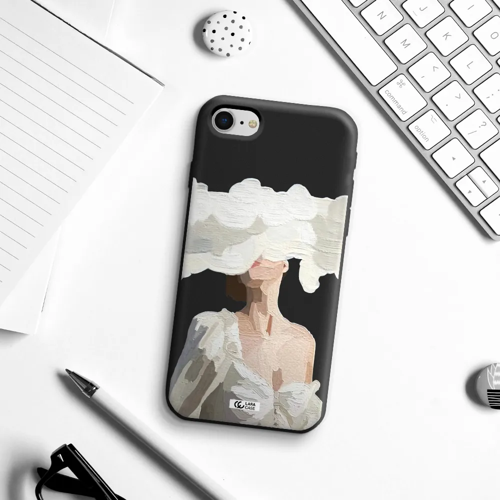 a woman with a cloud covering her face Apple iPhone se 2020 Silicone black Case