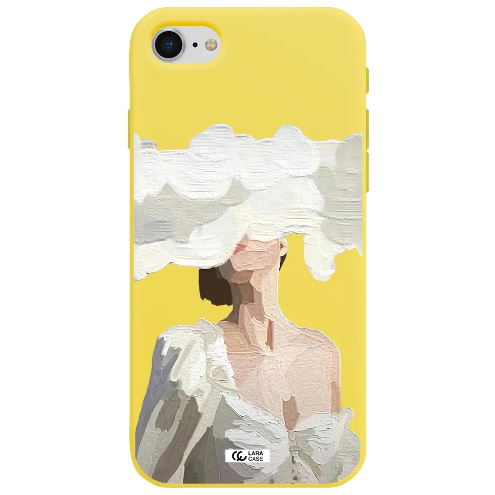 a woman with a cloud covering her face Apple iPhone se 2020 Silicone canary yellow Case