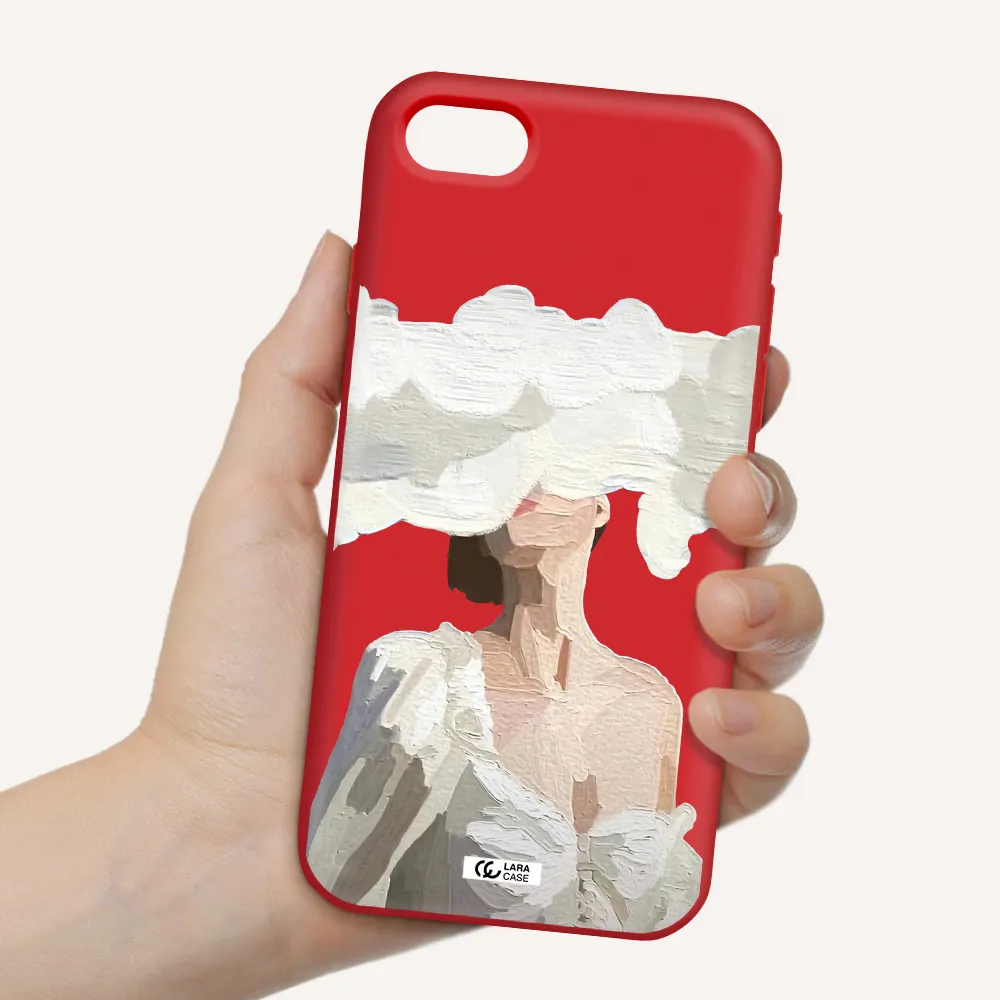 a woman with a cloud covering her face Apple iPhone se 2020 Silicone Imperial Red Case