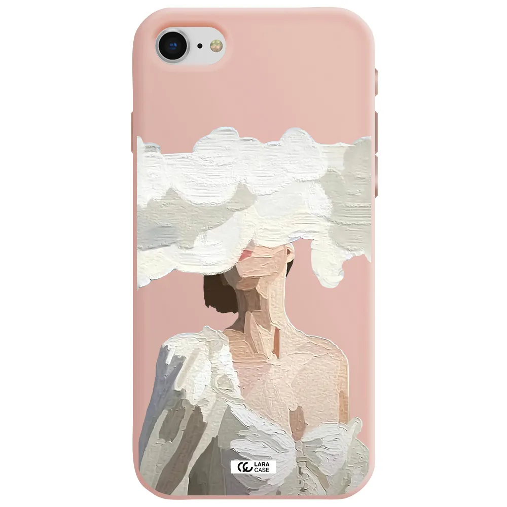 a woman with a cloud covering her face Apple iPhone se 2020 Silicone pastel pink Case