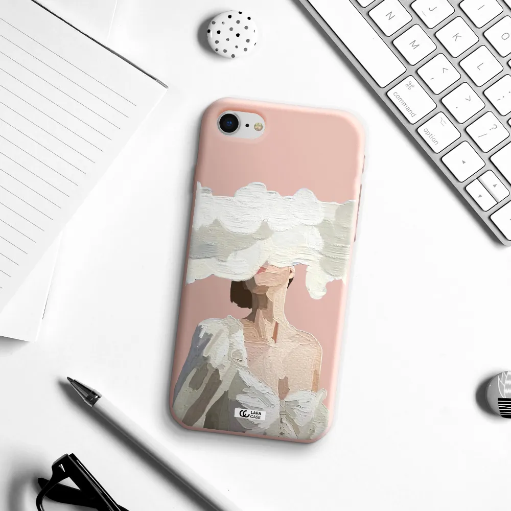 a woman with a cloud covering her face Apple iPhone se 2020 Silicone pastel pink Case