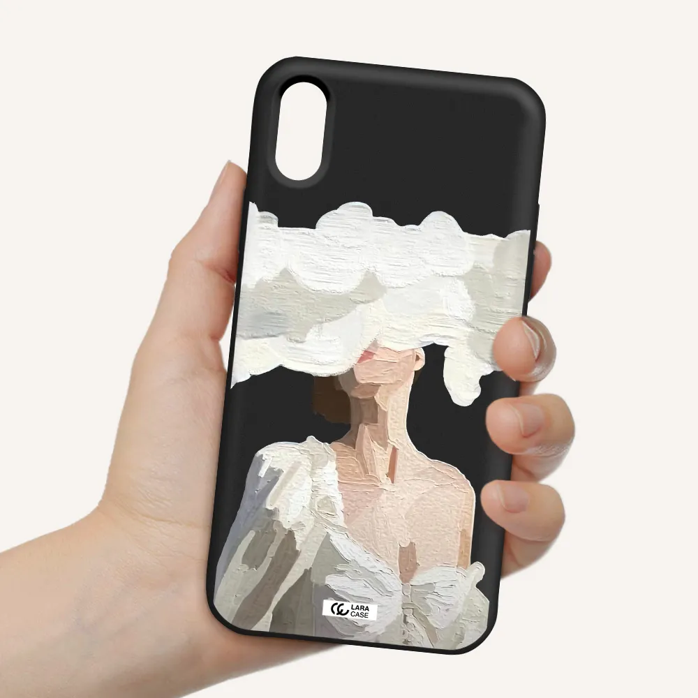 a woman with a cloud covering her face Apple iPhone X Silicone black Case