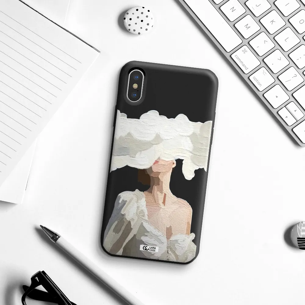 a woman with a cloud covering her face Apple iPhone X Silicone black Case