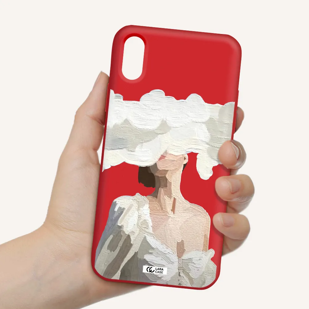 a woman with a cloud covering her face Apple iPhone X Silicone Imperial Red Case