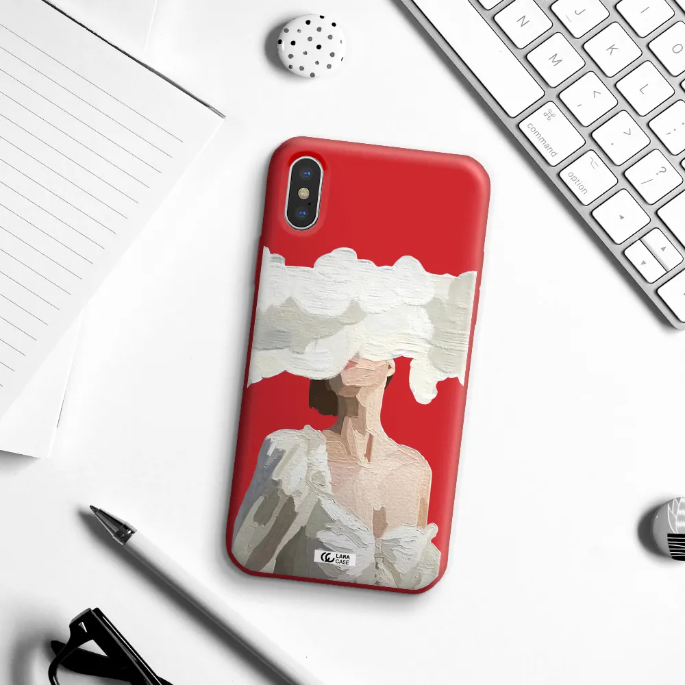 a woman with a cloud covering her face Apple iPhone X Silicone Imperial Red Case