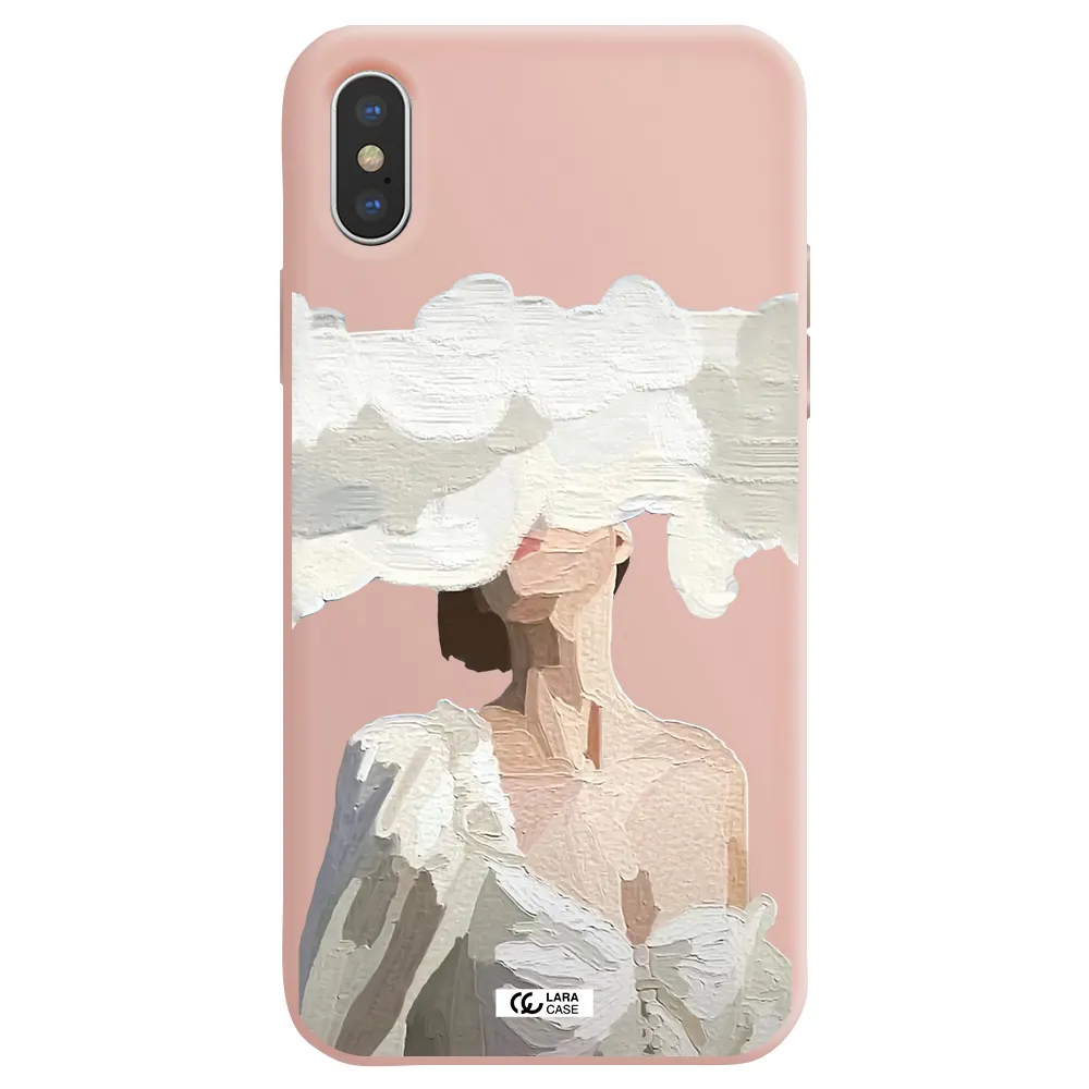 a woman with a cloud covering her face Apple iPhone X Silicone pastel pink Case